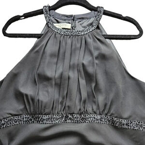 Evan Picone Evening Gown Black‎ Chiffon Beaded Halter Neckline Size 14